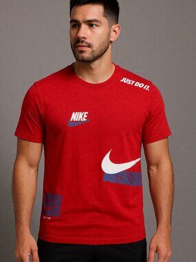 Nike Mens Dri‑Fit Red Graphic T‑Shirt Size Large Just Do It Athletic